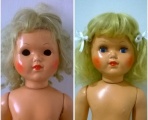 Oprava staré panenky- nástřik, nové vlasy, oprava očí