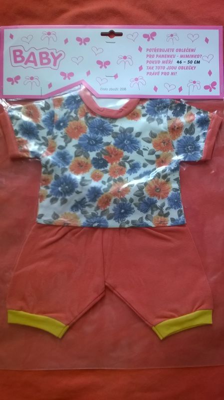 Tričko, kalhoty pro CHOU CHOU a 48 cm - Tričko, kalhoty oranžová kytičky